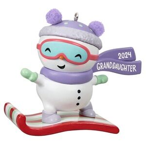 2024 Hallmark Keepsake Granddaughter Snowboarding Snowman Christmas Ornament New